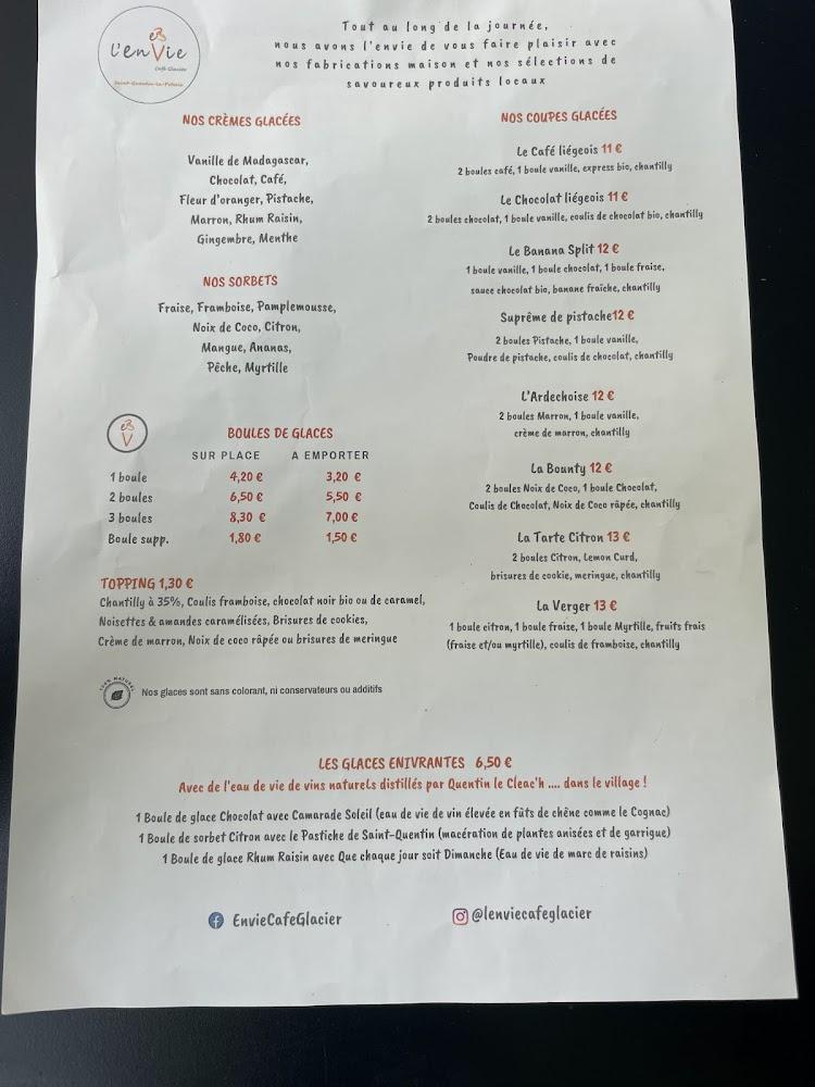 L'Envie café glacier - Menu Image 1